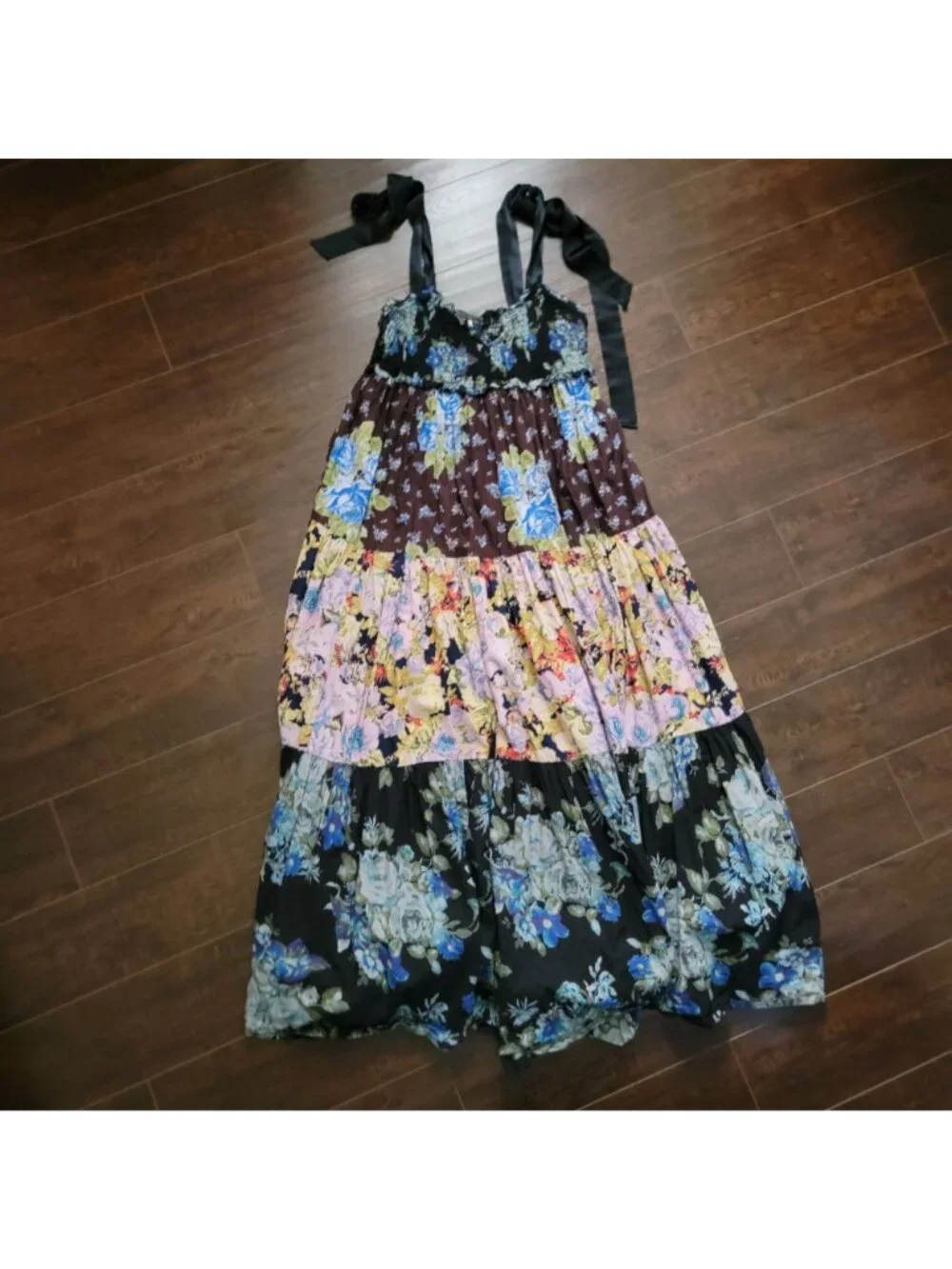 Free People Bluebell Maxi Dress Boho Chic Whimsical Fairy Garden Floral Womens L - Picture 3 of 6